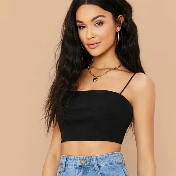 Black Cropped Ribbed Cami Top - Picture 3 of 5